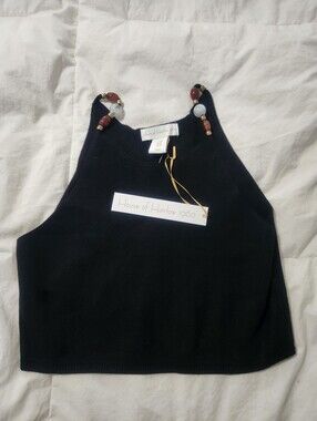 House of Harlow 1960 Black Beaded-Strap Crop Tank
